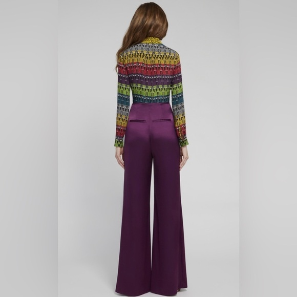 New! Alice + Olivia Willa Rainbow Stace Face 100% Silk Blouse 💜 💛 XS - Picture 6 of 16